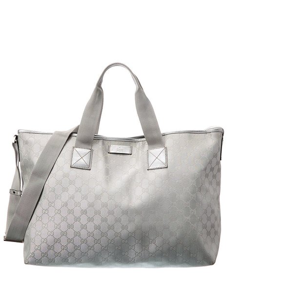 Gucci Silver GG Canvas & Leather Large Travel Tote (Authentic Pre-Owned)